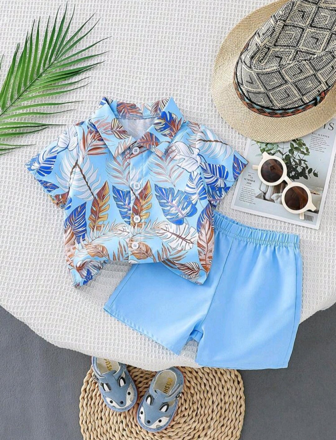 Baby Boys' Collared Floral Shirt And Shorts Set For Summer Vacation Outfit (Size: 2 - 3 years). SHOP BAEBEBOO.COM