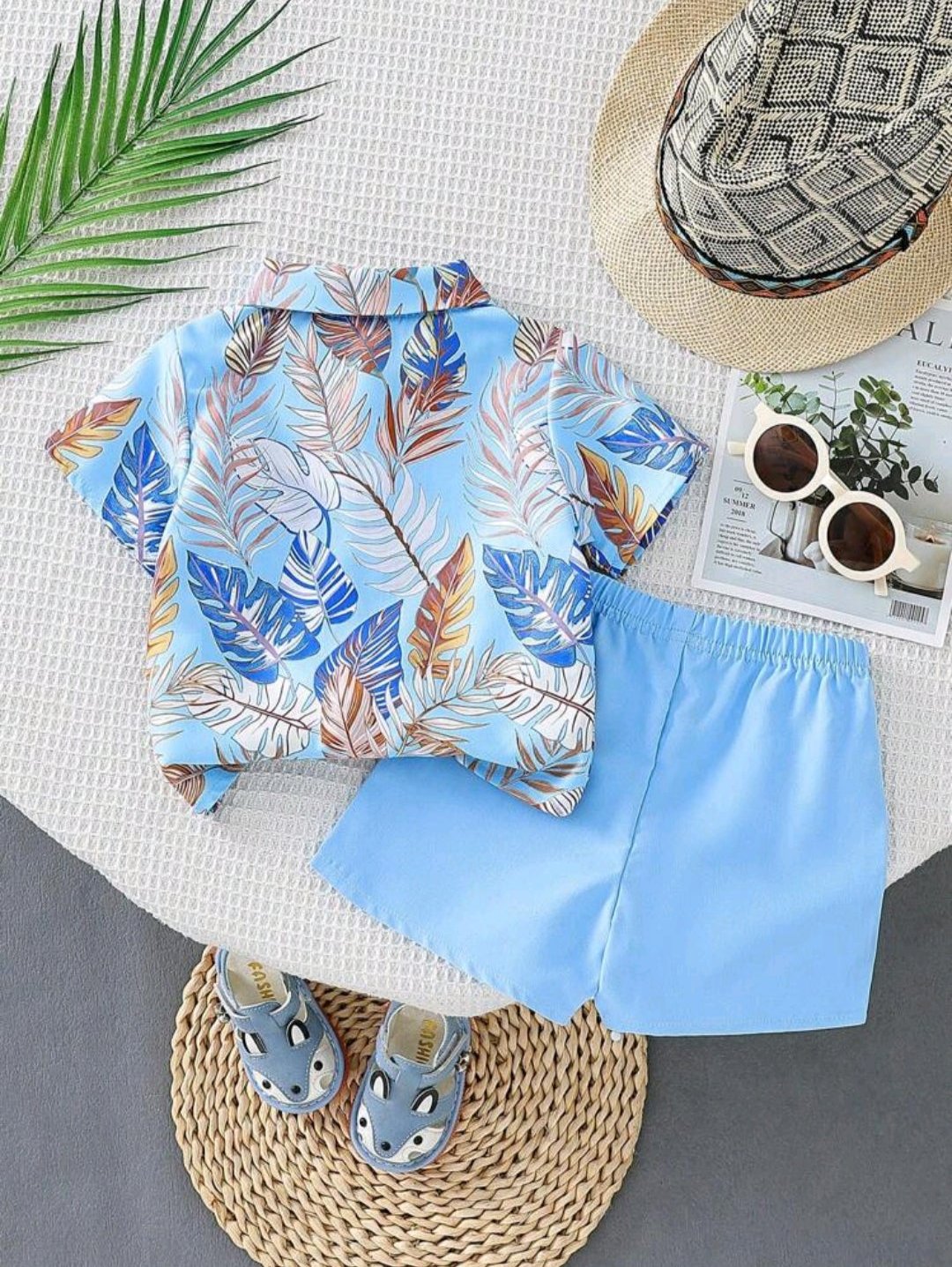 Baby Boys' Collared Floral Shirt And Shorts Set For Summer Vacation Outfit (Size: 2 - 3 years)
