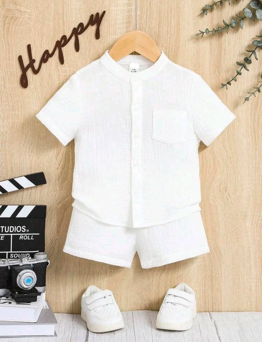 Baby Boy Solid Pocket Patched Shirt & Shorts Without Tee (Size: 2-3 years)