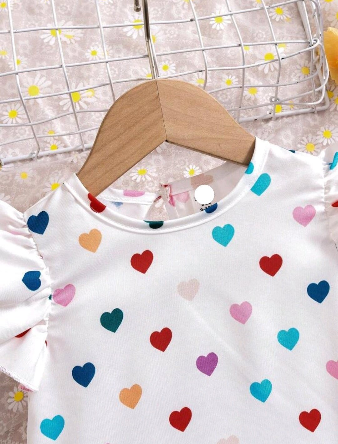 Rainbow Color Heart Pattern Lotus Leaf Hem Flounce Sleeve Baby Girl Dress For Summer (Size: 9 - 12 months)